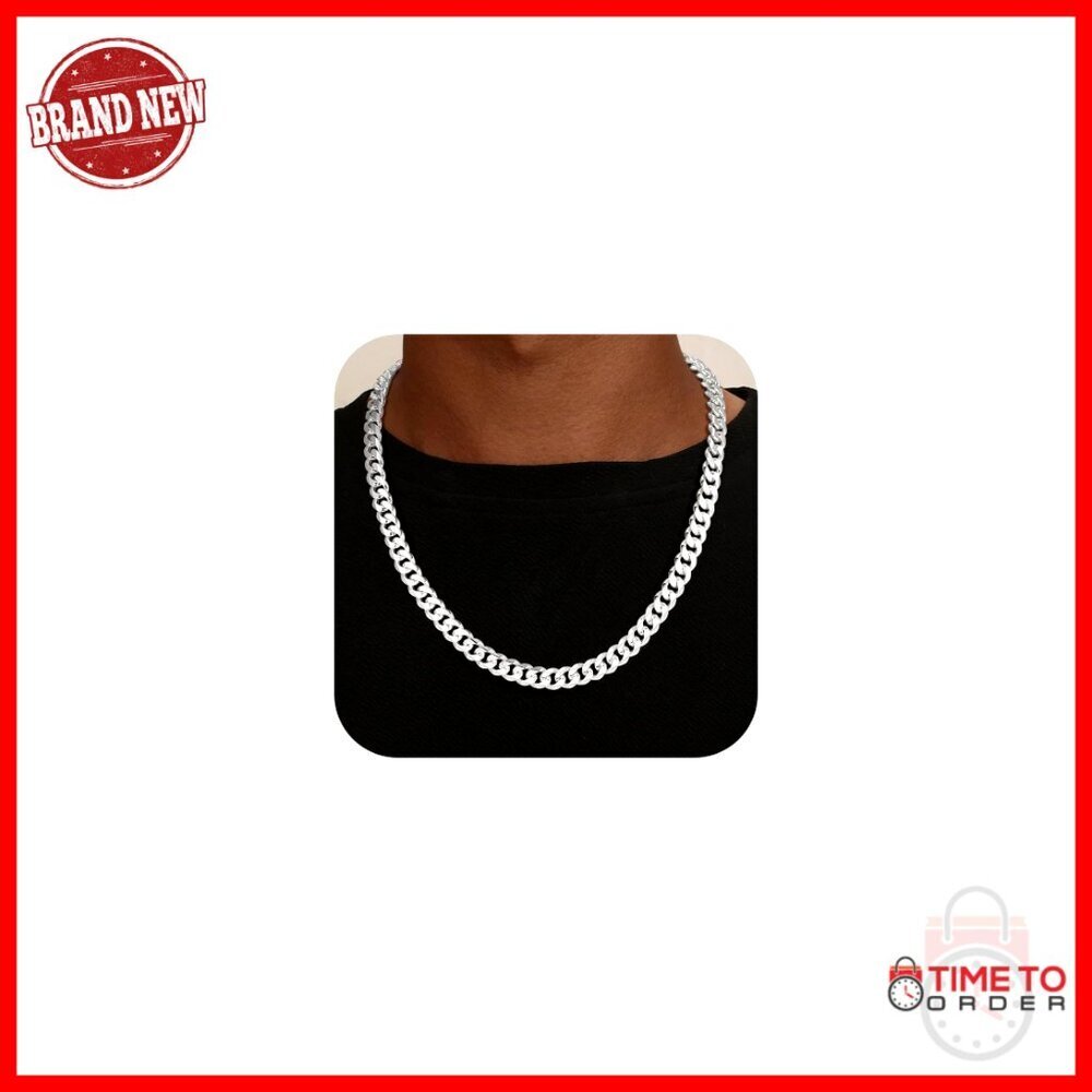 9mm Sterling Silver Cuban Link Chain Necklace for Men, 24 Inch